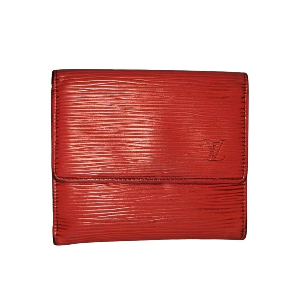 LV Luis Vuitton Red Epi Leather Elise Trifold Wallet Vintage Unisex